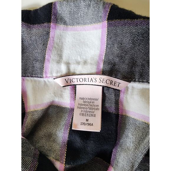 VICTORIA'S SECRET Black Gray Plaid Gold Thread Shorts Pajama Set SZ M - Picture 7 of 13